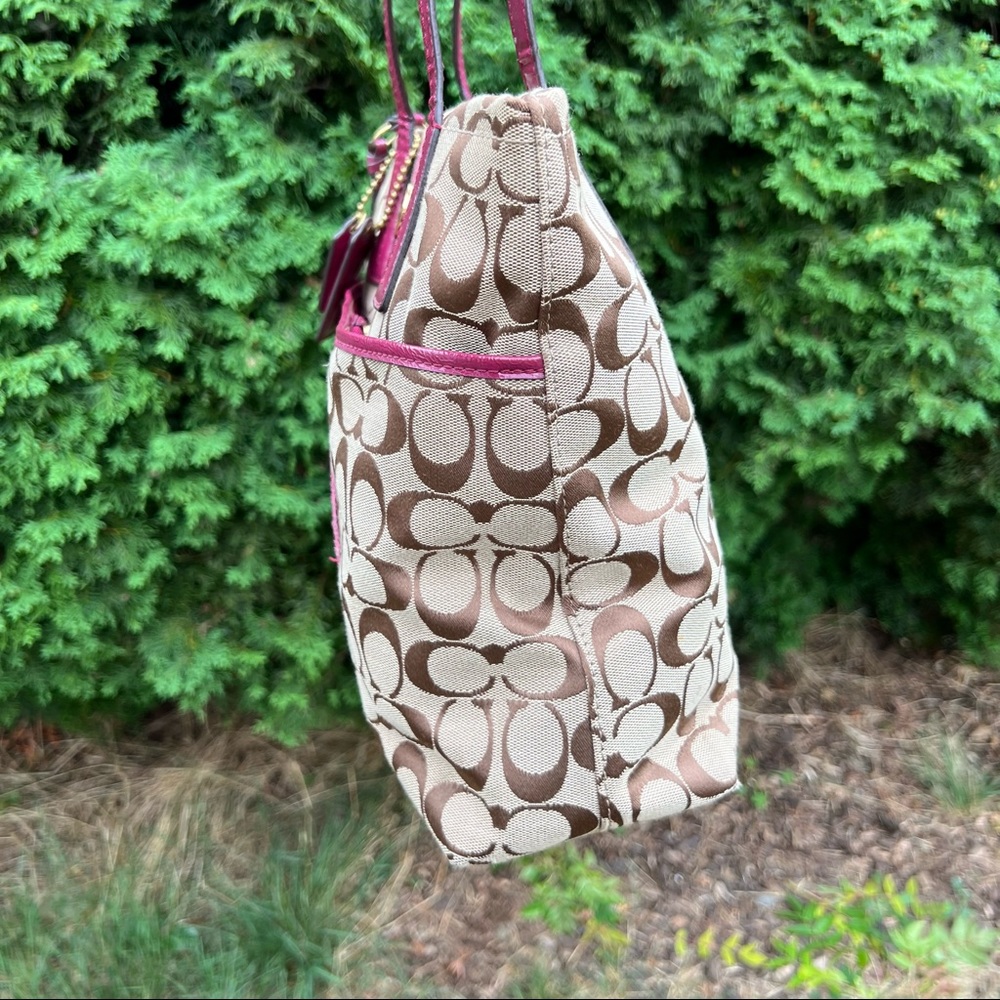 Coach Python Stripe Khaki & Raspberry Purse F25706 - image 4